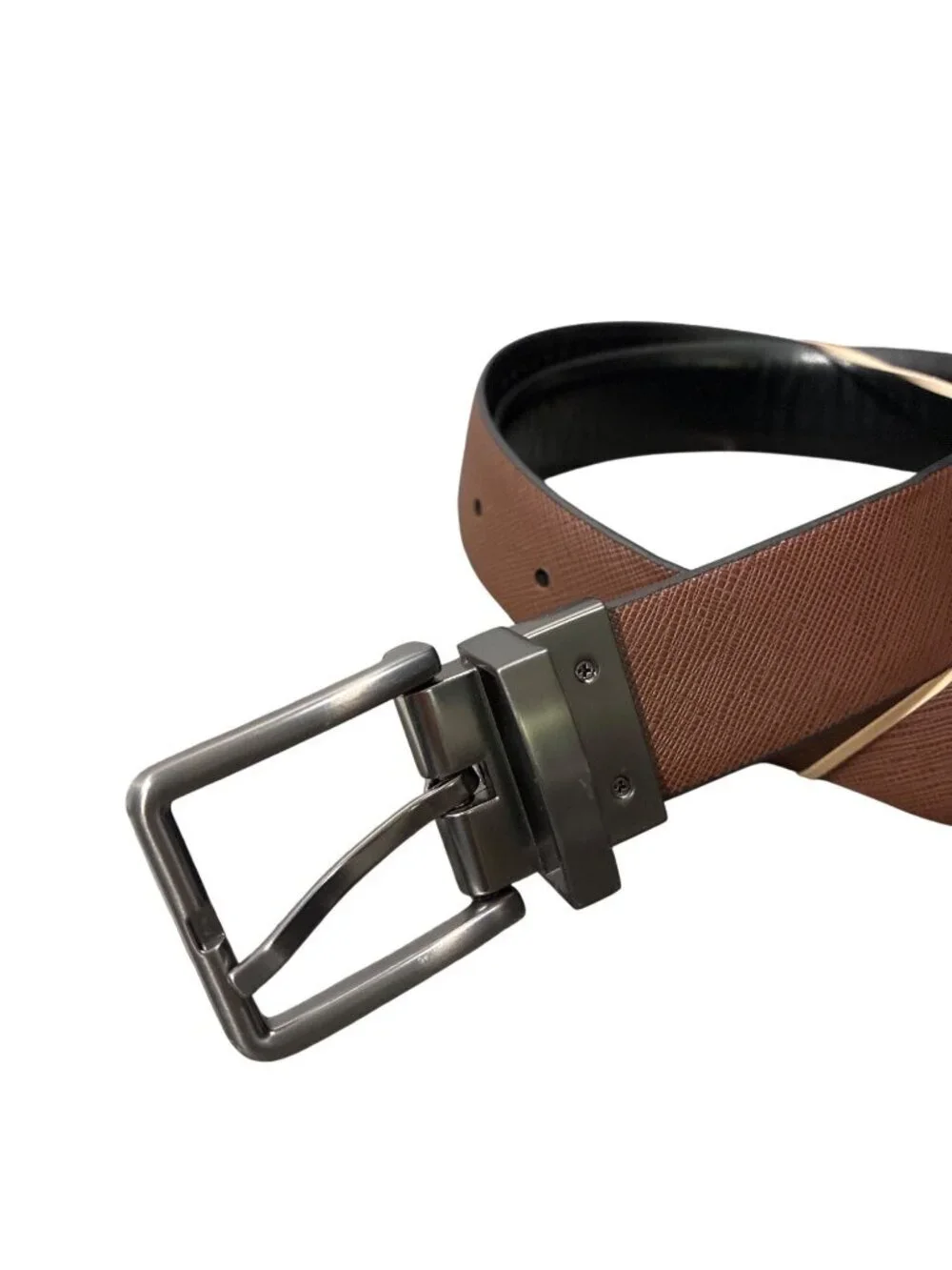 Calvin Klein Mens Black & Brown Reversible Leather Belt With Gunmetal Buckle